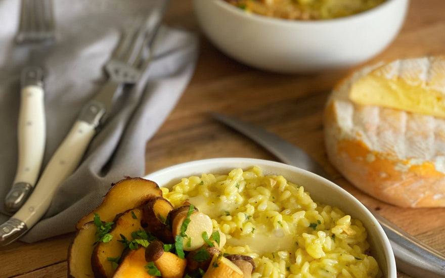 Mandy Hall's Cheese & Mushroom Risotto with Kris Lloyd Artisan Rusty Washed Rind